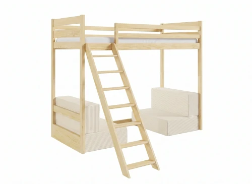 SOFENA 90x200 unvarnished wood mezzanine bed with modular sofa beige fabric poso 38 Lano Furniture