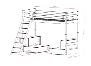 SOFENA 90x200 milk chocolate loft bed with modular sofa, gray fabric, zoom15 sage, Lano Furniture