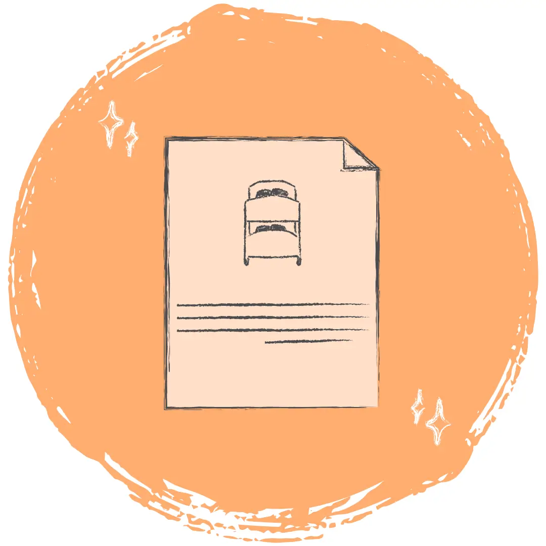 Grey, chalk-style drawing of a LANO form on an orange circular background
