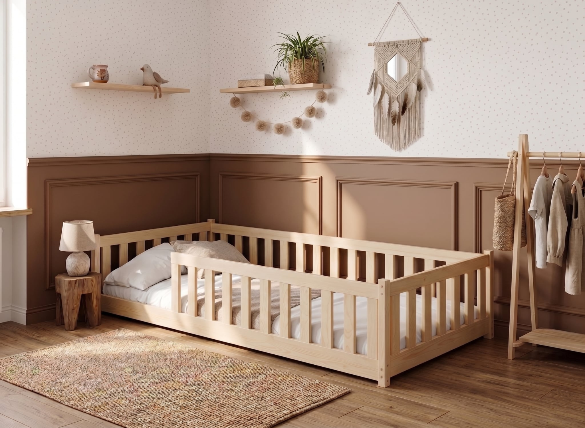 BELLA 90x190 borovica detská Montessori podlahová posteľ Lano Nábytok